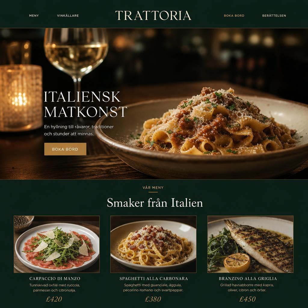 Exempel: TRATTORIA · MELLANSTOR STAD